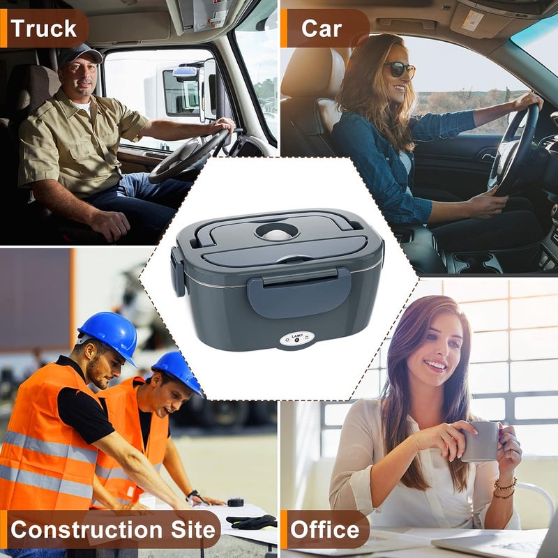 Akhia Electric Lunch Box, Heated Lunch Box for Men with 2 Stainless Steel Container, 1.5L Portable 80W Food Warmer Lunch Box for Car/Truck, 110V/12V/24V/240V Valentine's Day Gifts Birthday Gifts - Image 2